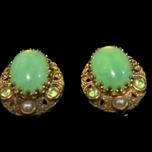 W Germany Filigree Art Glass Earrings - Picture 2 of 8